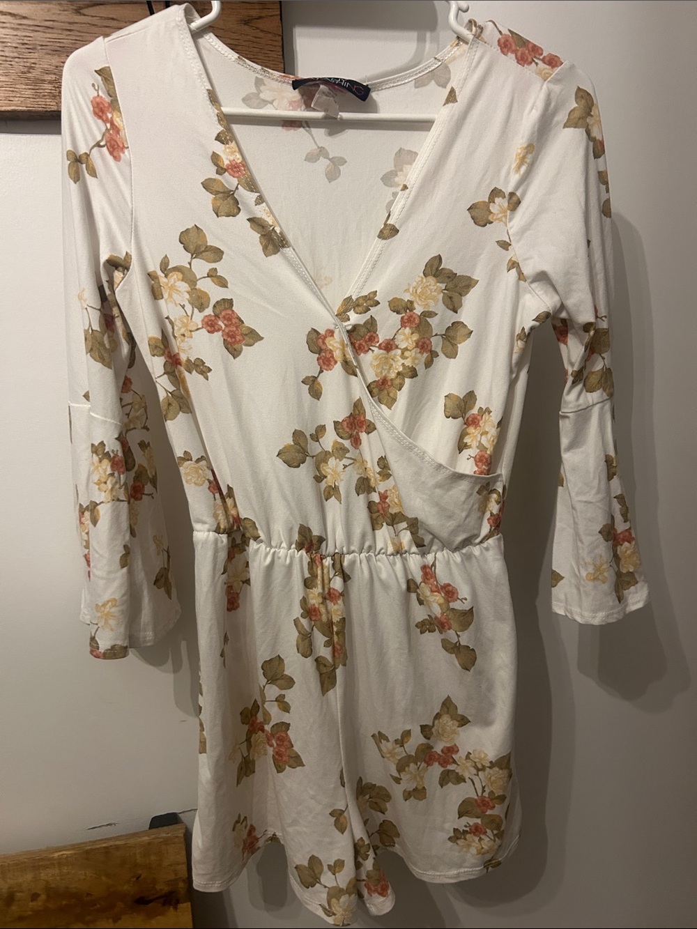 Floral Wrap-Front Women’s romper - White with Pink & Olive Floral